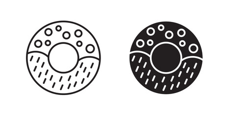 Donut thin line and fill vector icons set