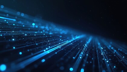 Dark blue technology lines generate abstract design. Tech shiny glowing effect, vibrant iridescent texture. Neon futuristic wallpaper, gradient graphic art. Minimal geometric high technology,