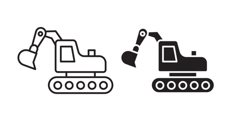 Excavator thin line and fill vector icons set