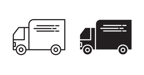 Fast shipping delivery truck thin line and fill vector icons set