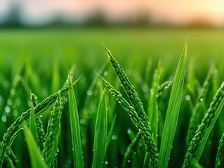 Obraz premium Vibrant rice fields rural landscape nature photography early morning close-up green growth concept
