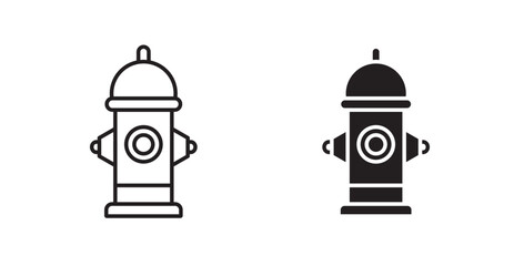 Fire hydrant thin line and fill vector icons set