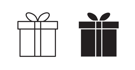 Gift box thin line and fill vector icons set