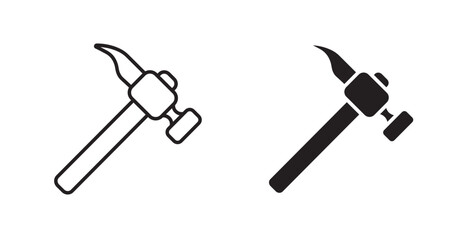 Hammer thin line and fill vector icons set