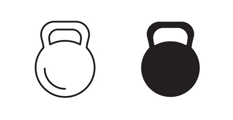 Kettlebell thin line and fill vector icons set