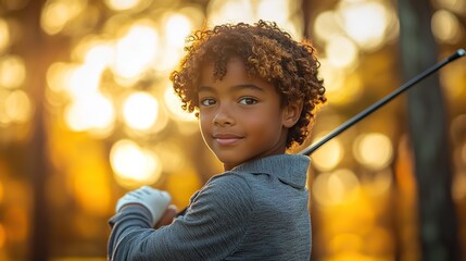 Young golfer swings his club with power, enjoying a sunny day, showcasing his athleticism and dedication.