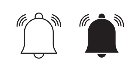 Notification bell thin line and fill vector icons set