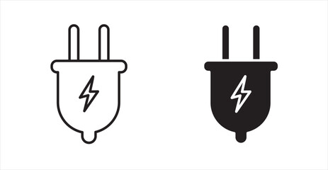 Plug thin line and fill vector icons set