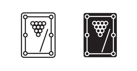 Pool table thin line and fill vector icons set