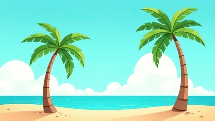 Obraz premium Tropical beach background with palm trees. Copy space.