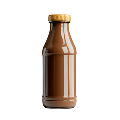 Chocolate milk in glass bottle with gold cap.