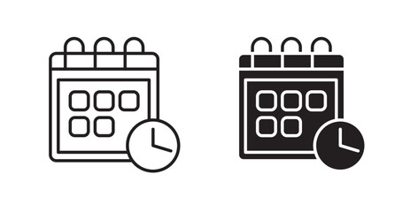 Schedule thin line and fill vector icons set