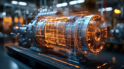 Innovative electric motor technology showcase industrial facility 3d render modern environment close-up view