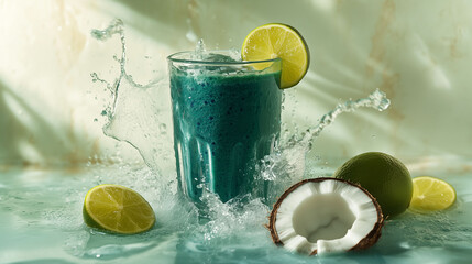 Refreshing Spirulina Coconut Lime Smoothie in a Glass