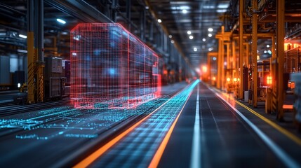 Obraz premium Innovative digital train model visualization high-tech factory industrial futuristic perspective