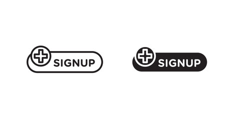Sign up thin line and fill vector icons set