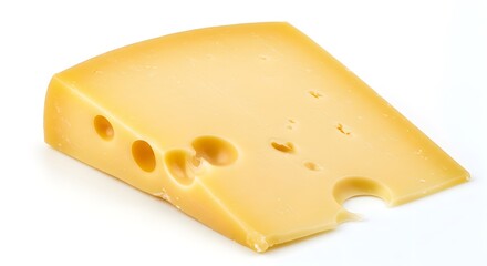 Close-Up of Swiss Cheese Slice with Holes on White Background