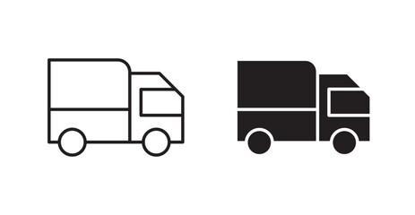 Truck thin line and fill vector icons set