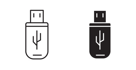 Usb thin line and fill vector icons set