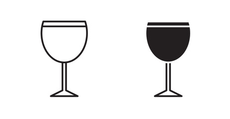 Wine glass thin line and fill vector icons set