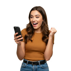 woman with mobile phone. backgroundless cutout of a girl with a cell phone