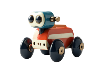 Charming vintage toy robot car on a pristine surface highlighting its playful design and colors isolated on transparent background