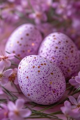 Speckled Purple Easter Eggs with Flowers – Spring Festive Decoration