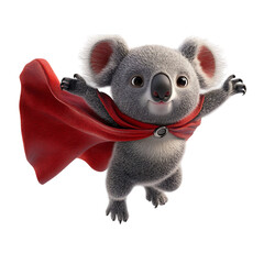 A Brave 3D Cartoon Koala Wearing a Superhero Cape Isolated on Transparent Background