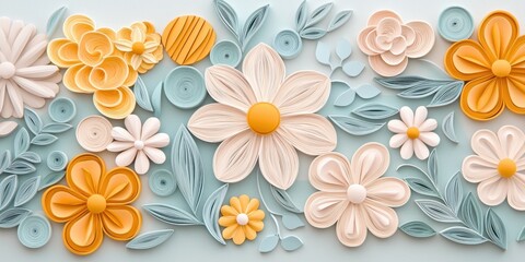 Paper Quilling Summer Decor concept. Colorful floral design with paper crafts and intricate details