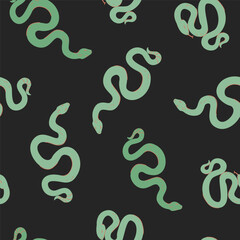 Obraz premium Cartoon snakes seamless pattern. Animal print background. Vector illustration. Mystical concept with serpents for textile fabric design. Abstract rattle snakes in modern minimal style.