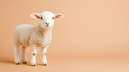 Obraz premium Cute lamb on beige background