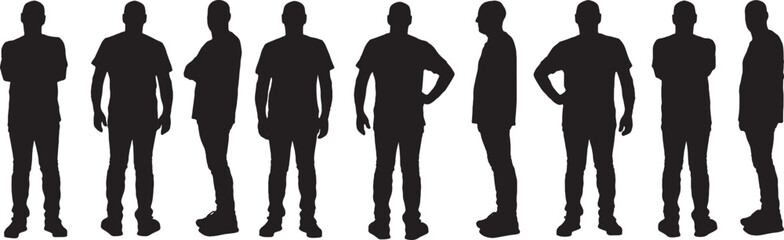 vector; silhouette various poses of same man standing