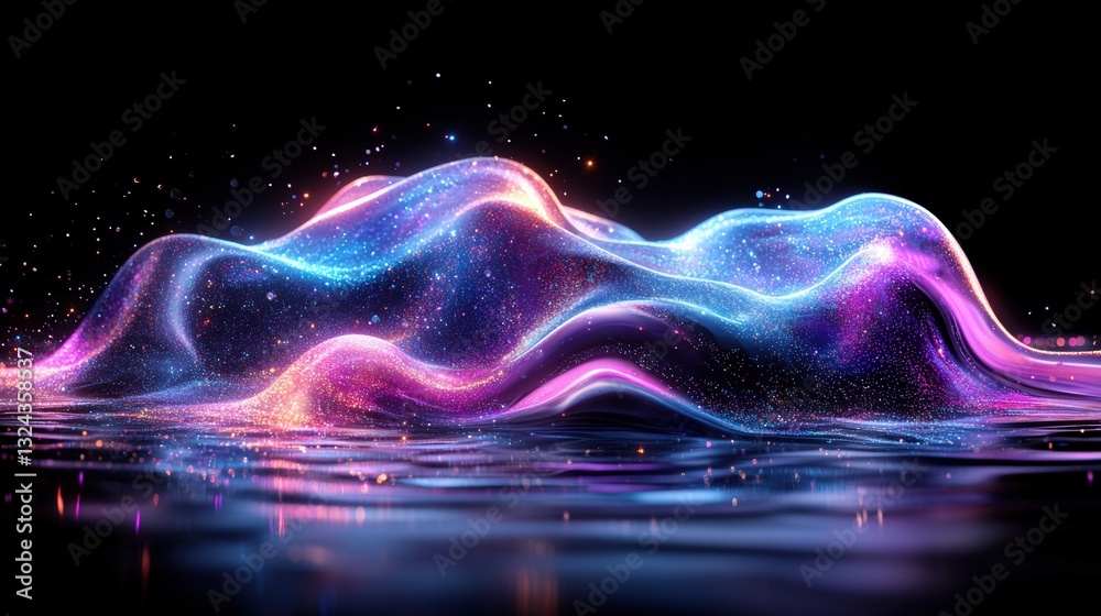 Poster captivating wave with colorful lights creating a mesmerizing display against a realistic holographic