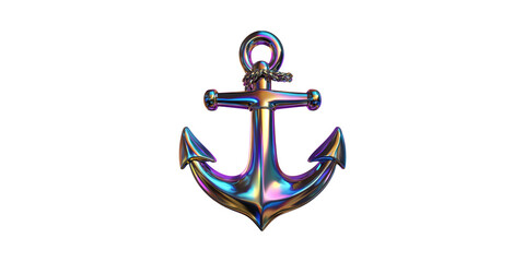 Glossy metal anchor in rainbow colors set isolated on transparent background