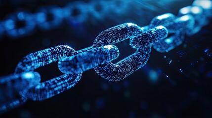 The crypto currency technology background showcases a blockchain digital chain using 1s and 0s binary coding