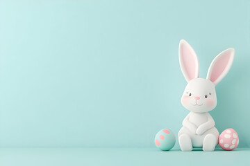 Obraz premium Cute pastel Easter bunny with eggs