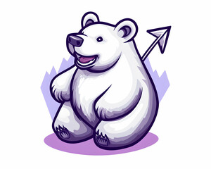 Fototapeta premium Cute polar bear with arrow tail sits on mountains