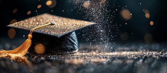 The image depicts an open graduation cap formed from glowing lines and dots, suspended above a grid on a dark blue background, representing education's ability to empower individuals to shape their