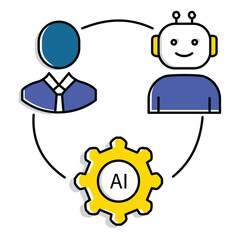 AI-Powered Innovation and Corporate Collaboration Vector Icon Design