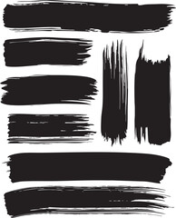Paint grunge backgrounds, brushstrokes. Black brush strokes, grunge design elements set isolated on a white background. Black oil paint texture, ink swatch, grungy line art