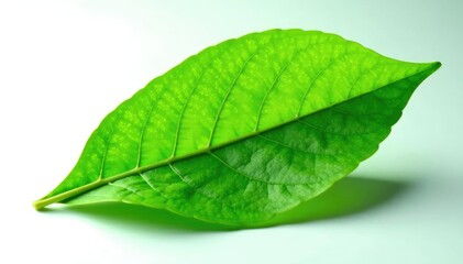 Fototapeta premium Isolated green leaf with veins on white background, texture,