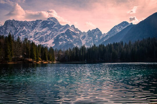 J&auml;gersee lake is one of most iconic lakes in Austrian Alps (Dolomites)