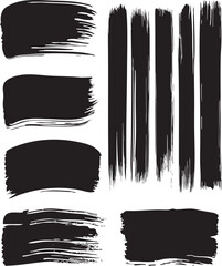 Paint grunge backgrounds, brushstrokes. Black brush strokes, grunge design elements set isolated on a white background. Black oil paint texture, ink swatch, grungy line art