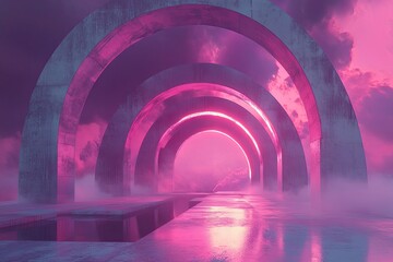 Naklejka premium Abstract Geometric Arches in a Sci-Fi World