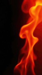Fiery blaze with orange and red hues on a black background, burning, smoke, radiance