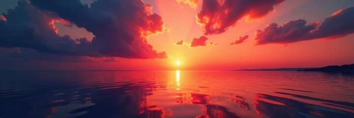 Puesta de sol en un horizonte central con efectos de reflejos, movimiento, puesta de sol, efecto ?ptico