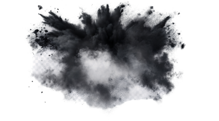 Black powder explosion isolated on a transparent background, PNG