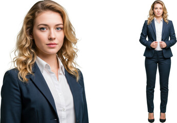 Confident Young Businesswoman in Professional Suit Portrait and Full Body Shot