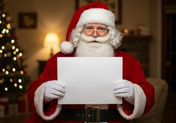 Naklejka premium Santa Claus Holding a Blank Sign, Perfect for Your Christmas Message