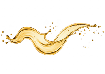 A dynamic splash of thick glossy golden liquid captured in motion isolated on transparent background